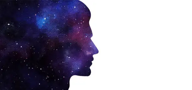 Vector illustration of Vector illustration of human head silhouette with abstract galaxy watercolor
