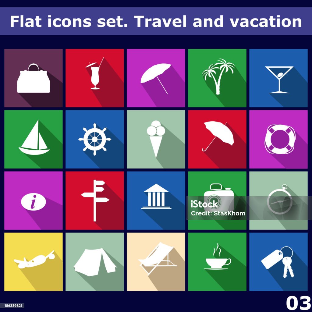 Icone piatte in viaggio e vacarion - arte vettoriale royalty-free di Aeroplano
