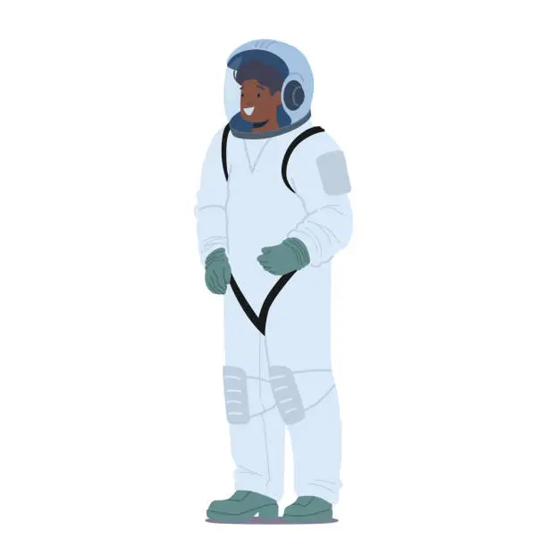Vector illustration of Astronaut In A Sleek Spacesuit Stands Confidently, Helmet Gleaming. Symbolizing The Essence Of Space Exploration