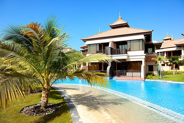 The luxury villas in Thai style hotel on Palm Jumeirah stock photo