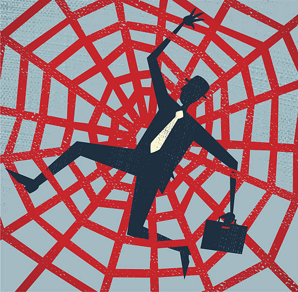 ilustrações de stock, clip art, desenhos animados e ícones de abstrato empresário recolhida numa spiders web. - red tape
