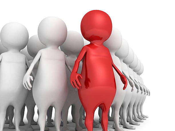 istock 3d men business team group with red individual leader 186342636