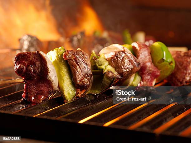 Beef Shishkababs On The Grill Close Up Stock Photo - Download Image Now - Barbecue Grill, Natural Gas, Barbecue - Meal