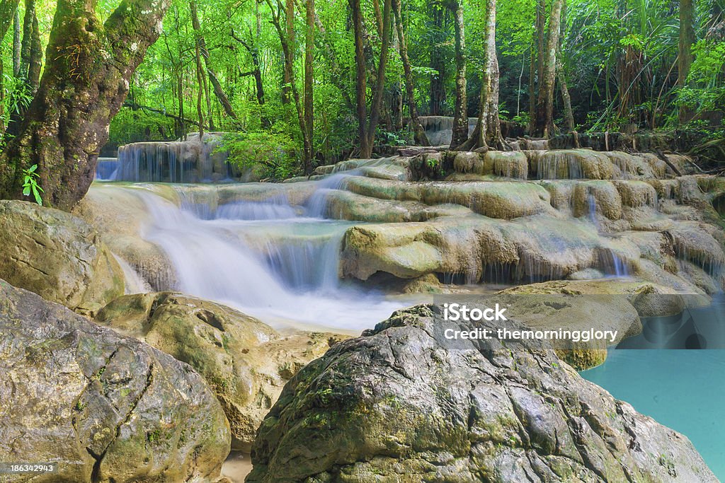 Cascata Foresta profonda in Kanchanaburi, Thailandia - Foto stock royalty-free di Albero