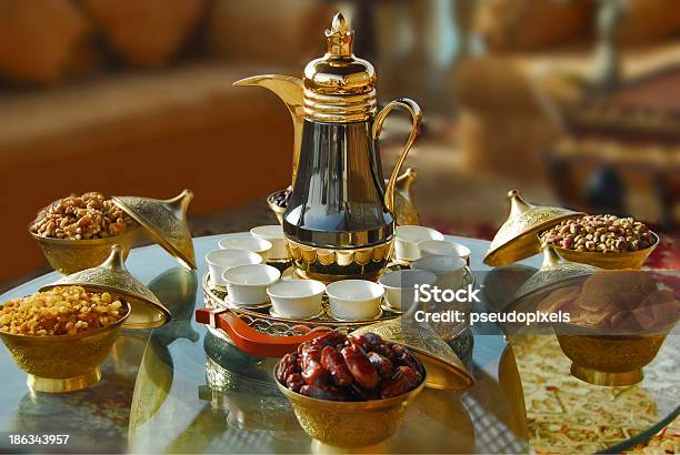 Arabic Coffee Or Tea Party Stock Photo - Download Image Now - Arabic Style, Teapot, Candy