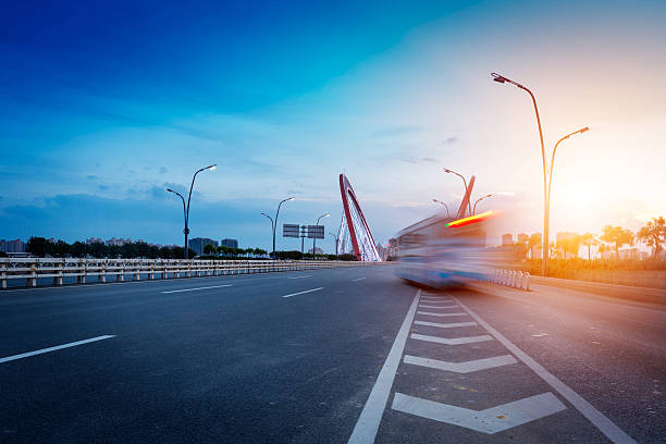 istock China Shanghai modern architecture, motion blur car. 186344568