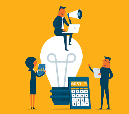 Idea light bulb to business people