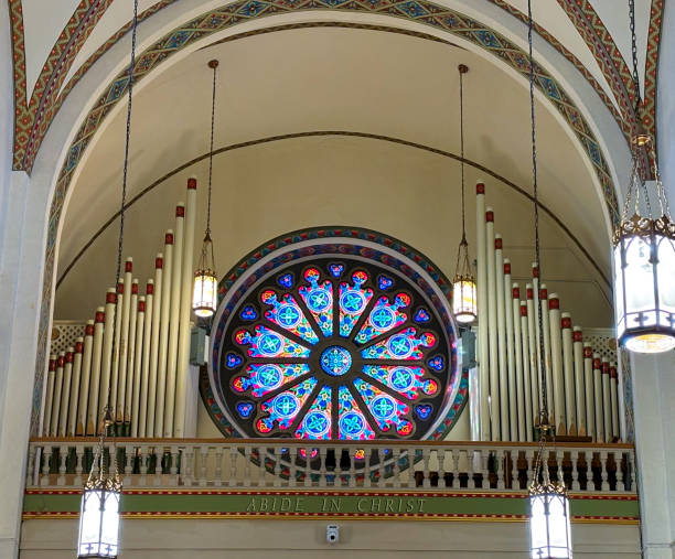 istock Santa Fe, NM: Stained Glass Rosette, St Francis Cathedral Interior 1863464872