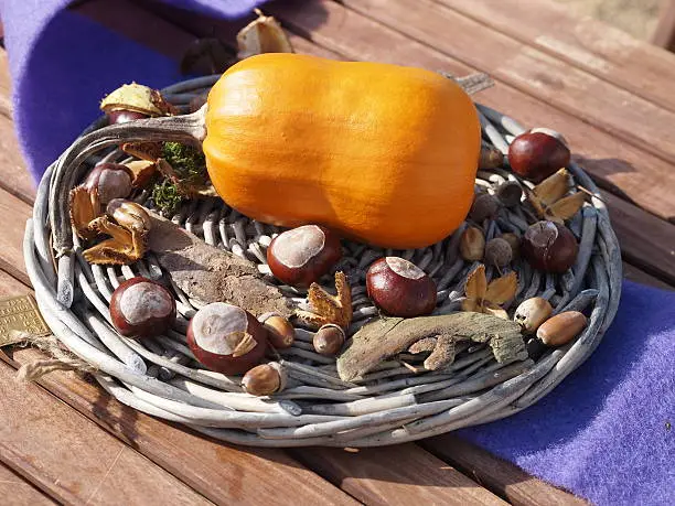 Nice autumn decoration on a wooden table