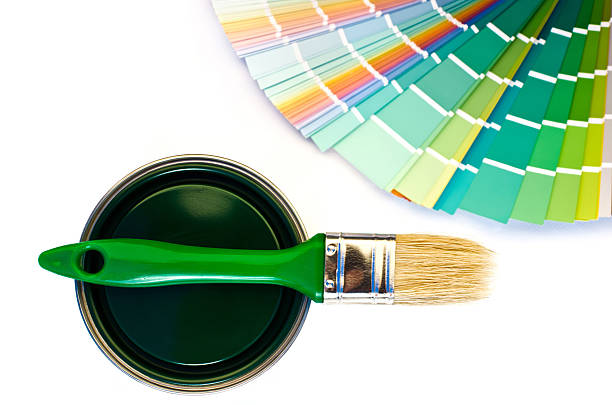 vernice verde e campione. - home decorator make over series color swatch house painter foto e immagini stock