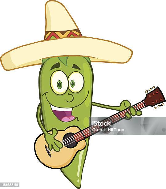 그린칠리페퍼 멕시코 모자 게임하기 A 기타 고추류에 대한 스톡 벡터 아트 및 기타 이미지 - 고추류, 과일, 기타-현악기