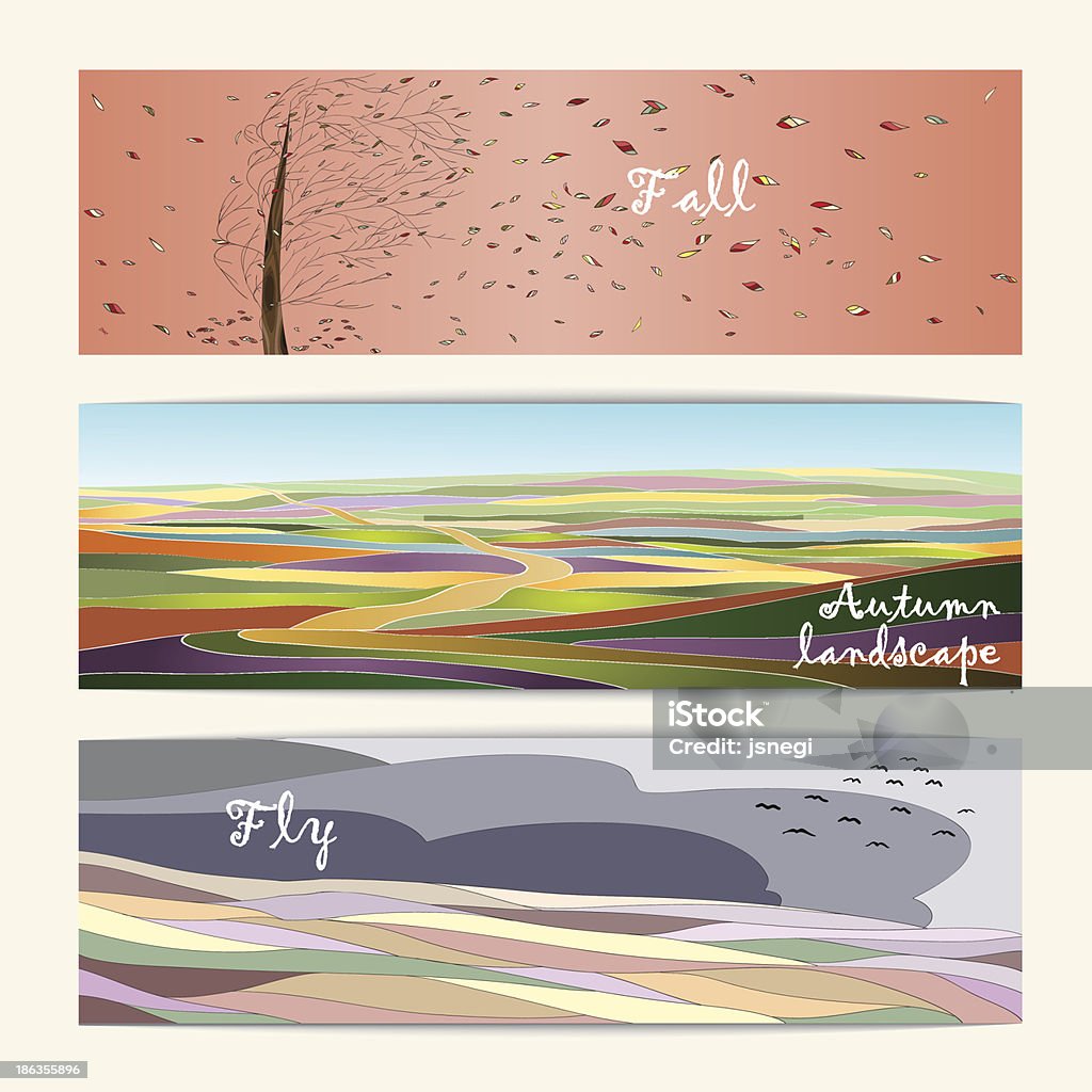 Set di tre banner di natura.  Colorato autunno paesaggi. - arte vettoriale royalty-free di Acero