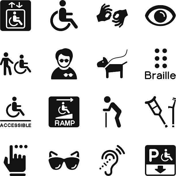 장애 아이콘 - silhouette interface icons wheelchair icon set stock illustrations