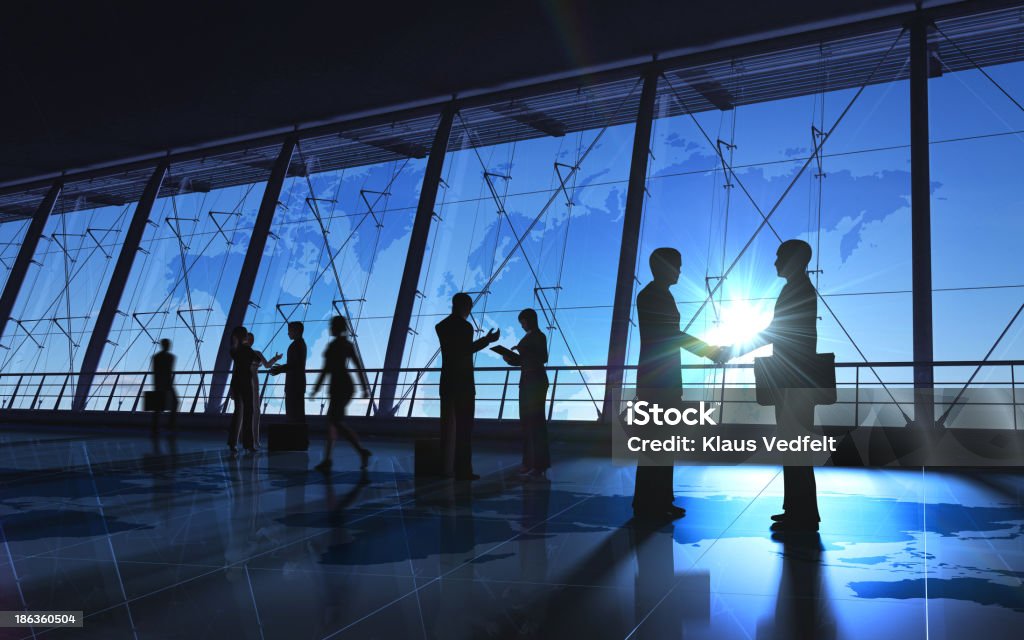 Global Business shake hand and meeting silhouettes Global Business shake hand and meeting silhouettes rendered with computer graphic 3D. Business Stock Photo