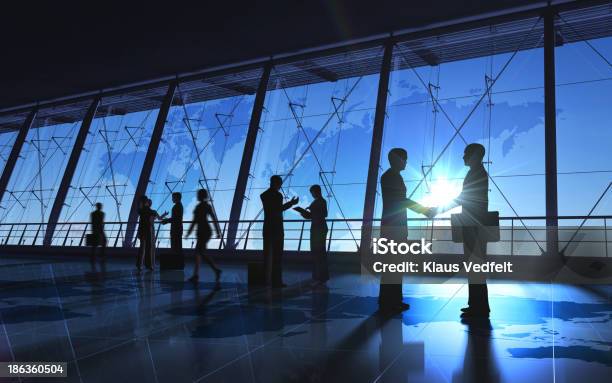 Global Business Shake Hand And Meeting Silhouettes Stock Photo - Download Image Now - Business, Greeting, Handshake