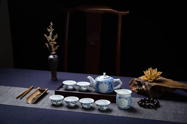 Free Stock Photo of Beautiful porcelain tea set with floral blue ...