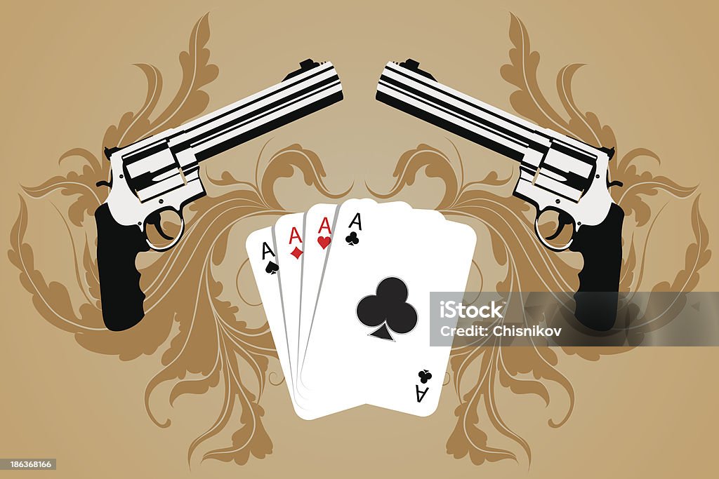 Revolver et playind cartes - clipart vectoriel de Acier libre de droits