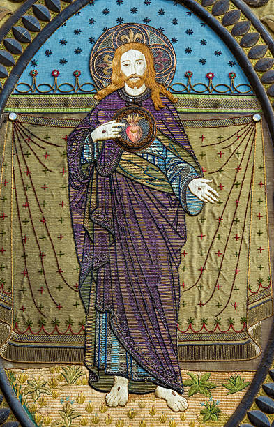 istock Leuven - Needelwork of Jesus heart on the flag 186368434
