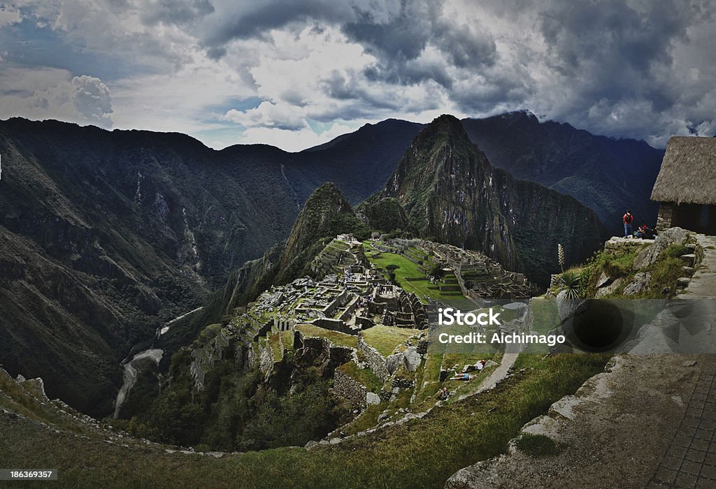 Machu Pichu panorama, Peru. Large view of Machu Picchu, city symbol of the ancient Incas empire. Ancient Stock Photo