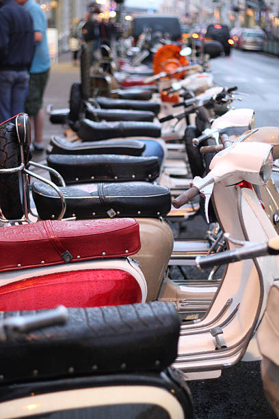 istock Row of classic scooters 186371975