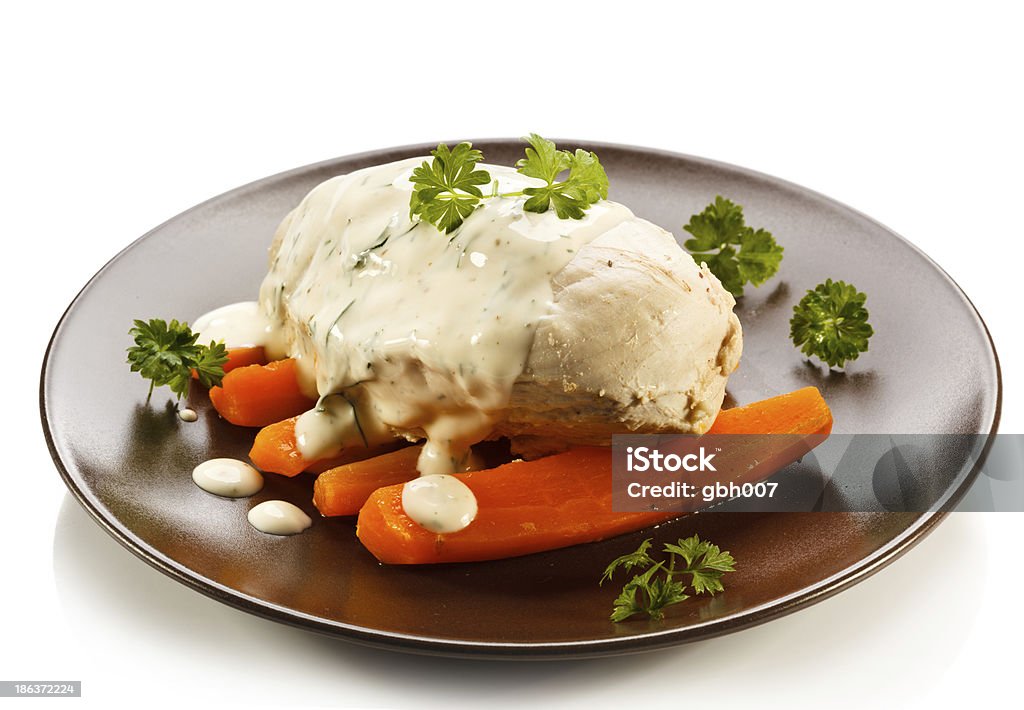 Boiled chicken fillet Boiled chicken fillet and vegetables Boiled Stock Photo