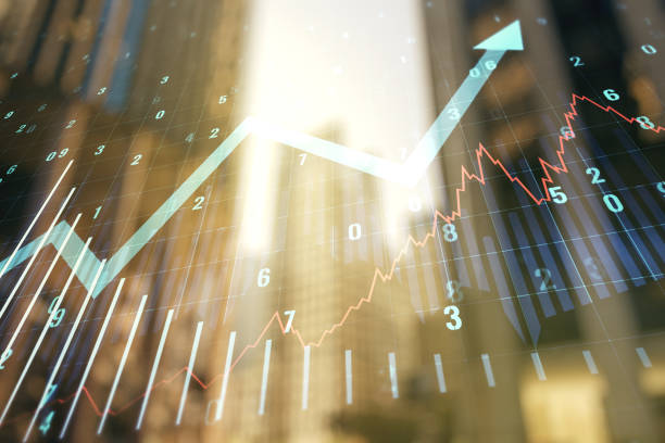 istock Multi exposure of virtual abstract financial graph and upward arrow on modern architecture background, financial and trading concept 1863725237