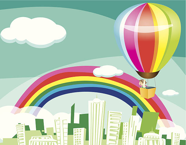 ilustrações, clipart, desenhos animados e ícones de viagem aéreas - balloon moving up child flying