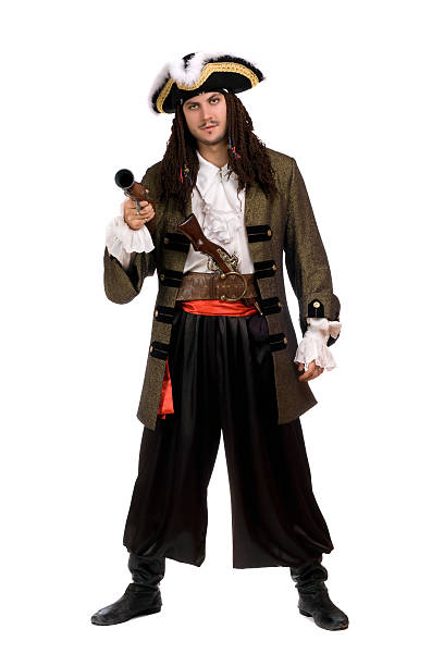 istock Young man in a pirate costume with pistol 186374964