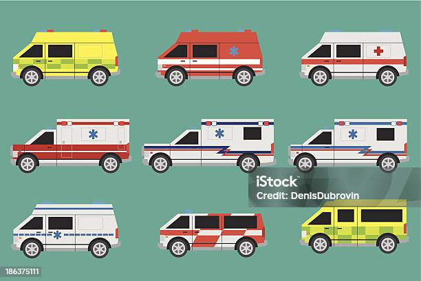Ambulans Samochodów - Stockowe grafiki wektorowe i więcej obrazów Ambulans - Ambulans, Apteczka, Bezpieczeństwo