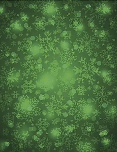 Vector illustration of green background with snowflakes