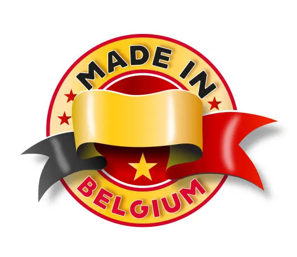 Vector illustration of Circle badge logo Made in Belgium with national flag illustration