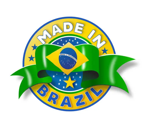 Vector illustration of Circle badge logo Made in Brazil with national flag illustration