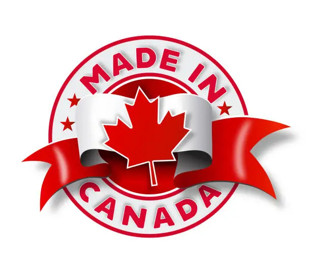 Vector illustration of Circle badge logo Made in Canada with national flag illustration