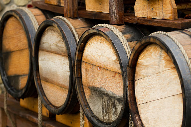 istock Wooden wine barrels 186377127