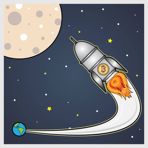 bitcoin to the moon vector art illustration