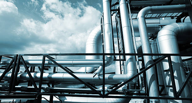 istock Industrial zone, Steel pipelines in blue tones 186379039