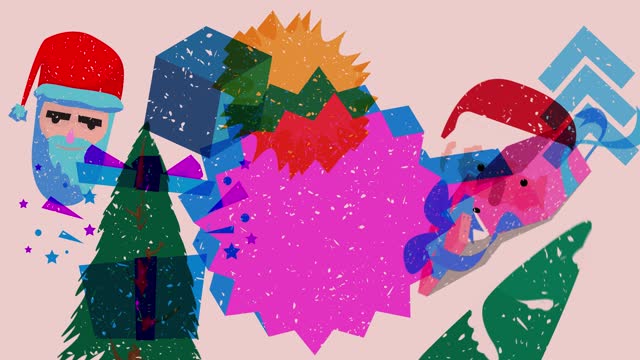 Risograph holiday, Christmas with speech bubble and geometric shapes animation.