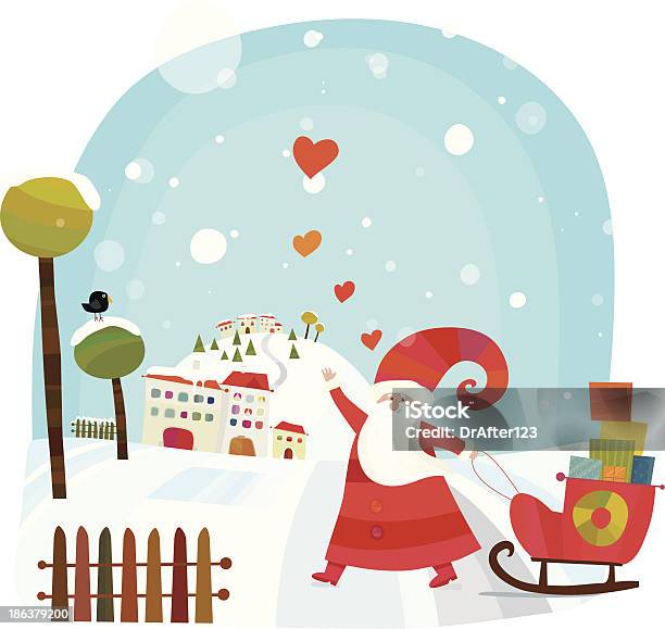 Santa Claus Kommt Nach Stadt Stock Vektor Art und mehr Bilder von Weihnachtsmann - Weihnachtsmann, Schlitten - Freizeitausrüstung, Spaß