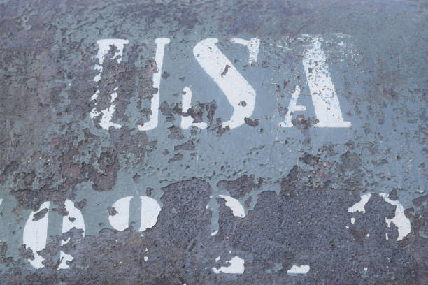 istock USA name on old textured metal panzer 1863795735