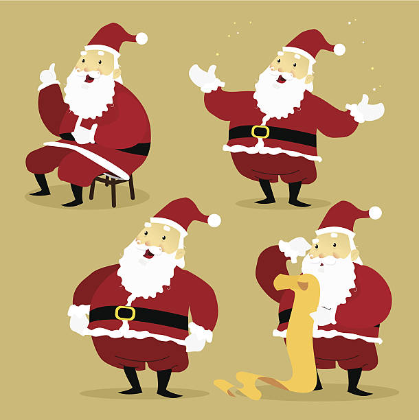 Conjunto de Santa Claus ilustrado em diferentes Poses - ilustração de arte vetorial