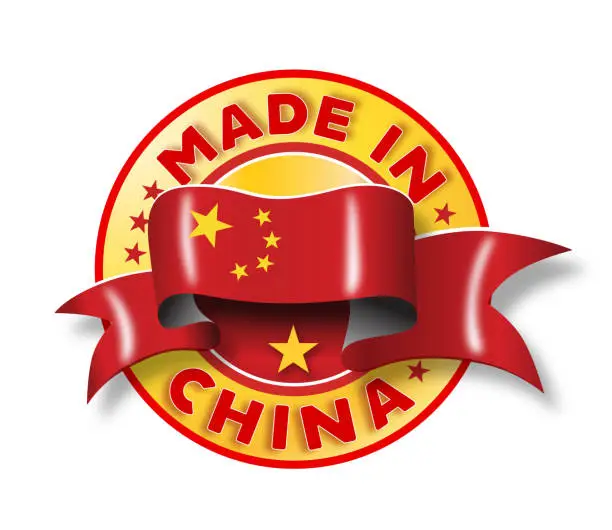 Vector illustration of Circle badge logo Made in China with national flag illustration