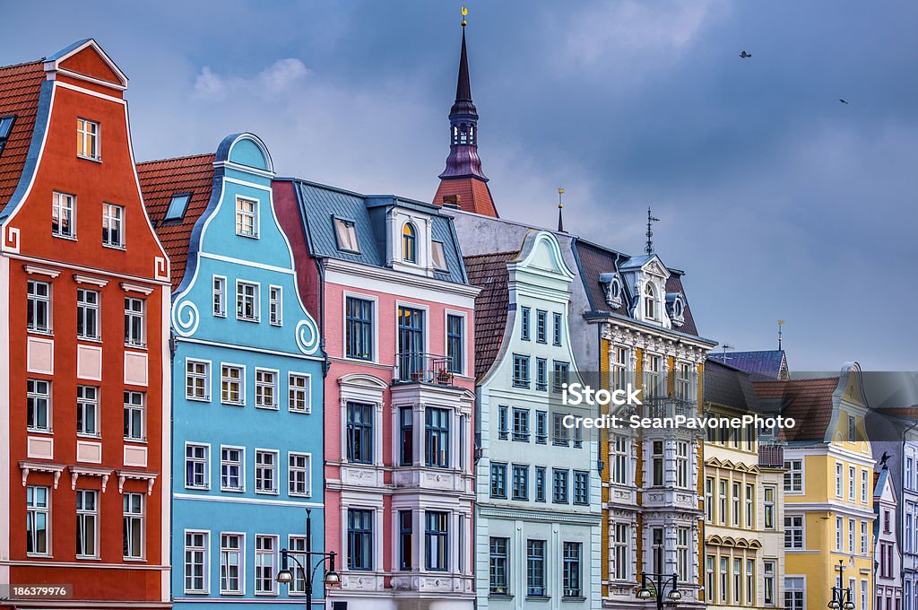 Colorful tall houses in Rostock, Germany Historic Buildings in Rostock, Germany. Rostock Stock Photo