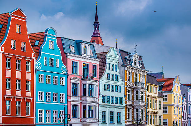 Colorful tall houses in Rostock, Germany Historic Buildings in Rostock, Germany. rostock photos stock pictures, royalty-free photos & images