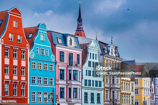 Colorful Tall Houses In Rostock Germany Stock Photo - Download Image Now - Rostock, Warnemünde, Germany