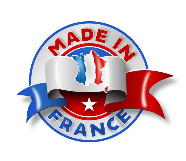 Vector illustration of Circle badge logo Made in France with national flag illustration