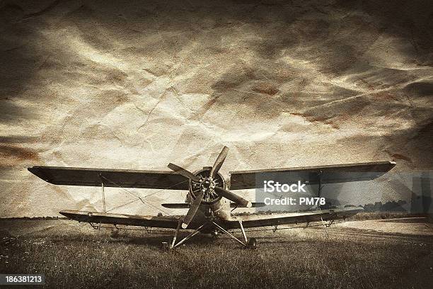A Vintage Photo Of An Old Biplane Stock Photo - Download Image Now - Airplane, Old, Great Depression