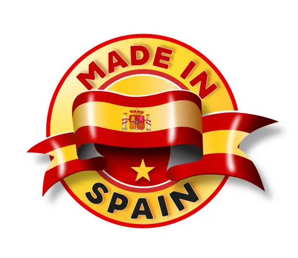 Vector illustration of Circle badge logo Made in Spain with national flag illustration