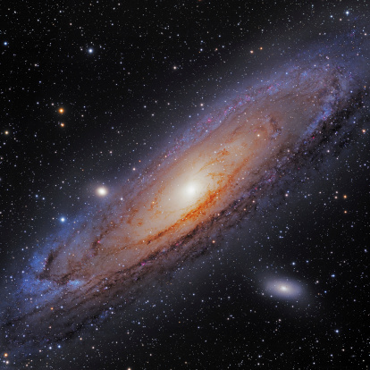 High-quality, sharp astrophoto of most popular object - Andromeda galaxy (M31) which is 2.5  million light years away. It's a combination of many photos taken during many nights, processed in special astronomical programs to get great details. Photographed with high quality astronomical CCD's through different high quality newtonian and apochromatic telescopes along several years. It can be easy flipped, rotated and still maintein visual quality.