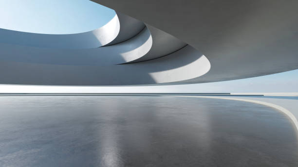istock 3d render of abstract futuristic architecture with empty concrete floor. Scene for car presentation. 1863821366