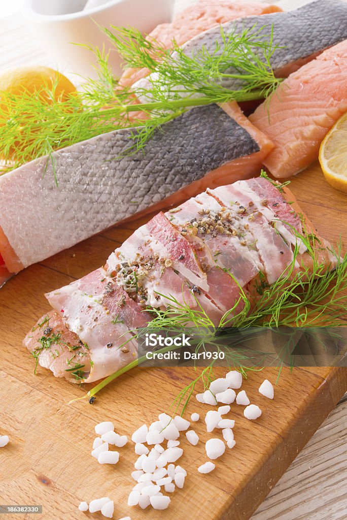 Salmon in the bacon coat Bacon Stock Photo